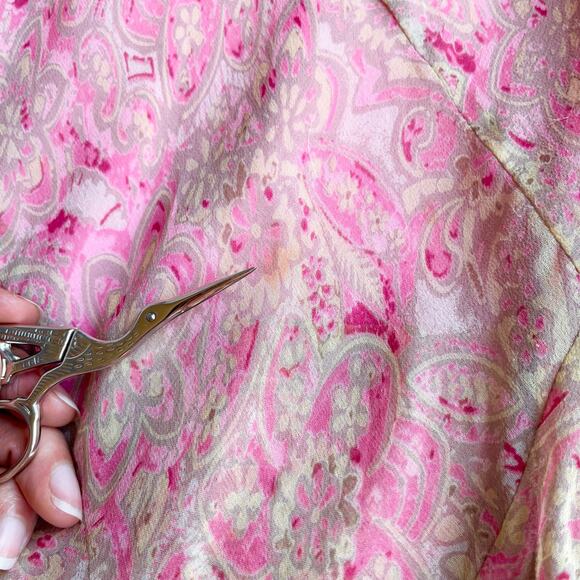 Vintage Y2K 100% silk fairy dress asymmetrical pink paisley print slip midi M - Picture 7 of 14